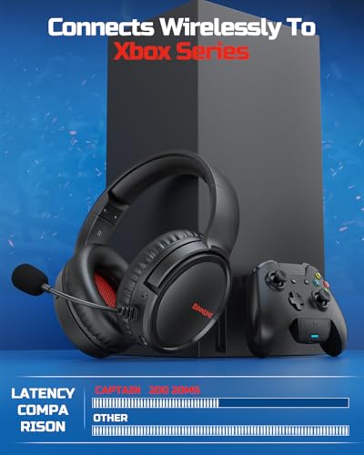 BINNUNE Wireless Gaming Headset for Xbox Series X|S & Xbox One, Low Latency Wireless + Bluetooth, Flip-to-Mute Noise Cancelling Mic, 50mm Drivers, 40H Battery, Over-Ear Headphones