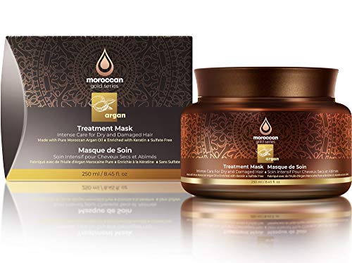 Gold Series Treatment Mask – Deep Hydrating Argan Oil Hair Mask for Dry, Damaged, Color Treated and Curly Hair Enriched with Keratin – Sulfate Free Natural Hair Repair Treatment, 8.45oz
