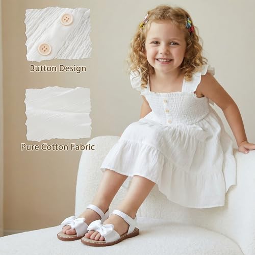 HONGTEYA Toddler Girl Dress Ruffle Sleeveless Princess Dresses, Summer Dress Beach Sundress (US, Age, 18 Months, 24 Months, White) — view 4