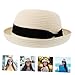 Veemoon Straw Bowler Hat Women Fashion Dome Straw Sun Hat Size for Ladies Creamy White