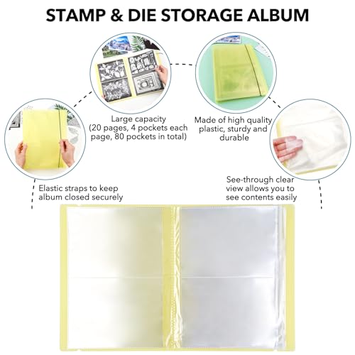 Image of 2 Pack Large Sticker Photo Storage Album, Stamp & Cutting Dies Storage Book Organizer Folder for Cards Storage DIY Scrapbooking Card Making Supplies 20 Pages 80 Pockets / Pack ( Clear + Yellow)
