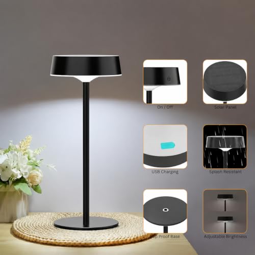Image of NYRWANA Solar Rechargeable LED Table Lamp | 1800mAh | Solar & USB Charging, Stepless Dimming, Touch Control, 3 Color Modes, Portable Desk Lamp for Bedroom, Living Room & Home Decor