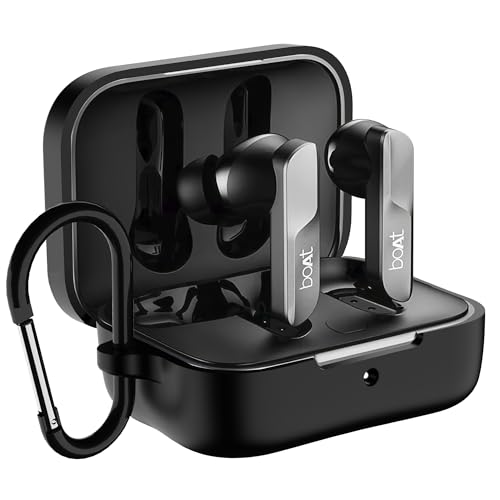 Image of Sounce Earphone Case Cover for Boat Airdopes 800 TWS Soft Silicone Skin Case Cover Shock Absorbing Protective Case with Keychain [Front LED Visible] - Black