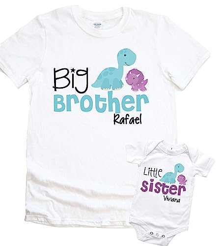 Big Brother Little Sister Shirt Personalized Dinosaur Shirt Boy Set of 2 Shirts Dino Gift Set