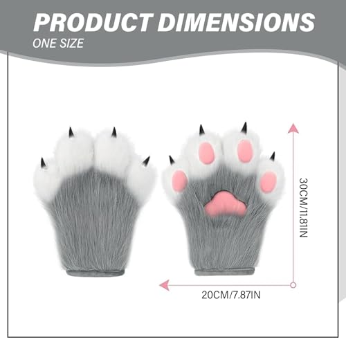 Halloween Therian Paws Soft Breathable Furry Paws Gloves Cute Cat Fox Wolf Paw Gloves Therian for Halloween Cosplay Costume Accessories, Style 3 Cat Paw4
