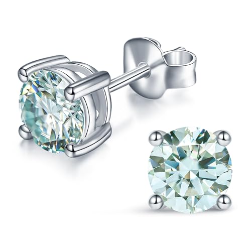 IMOLOVE Blue Moissanite Stud Earrings with 1CT D Color Lab Created Moissanite Blue Earrings in Sterling Silver Trendy Earrings for Women Men-50