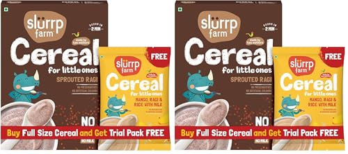 Image of Slurrp Farm No Added Sugar, No Salt, Sprouted Ragi Powder | 100% Natural Ragi Flour | Free Mango Cereal Trial Pack | 250g + Free 50g (Pack of 2)
