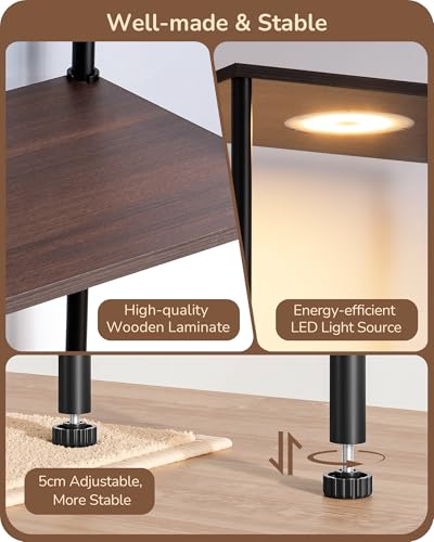Image of EDISHINE RGBW 5-Tier Display Shelf Floor Lamp, 3 Modes Remote, Walnut | Adjustable Brightness & Color Temperature, 3 Modes, Remote Control, Modern Corner Lamp for Living Room, Bedroom, Study