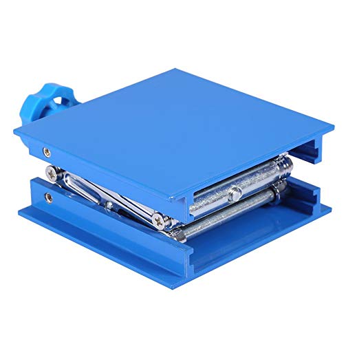 Estink Piattaforma Elevatrice da Laboratorio in Alluminio, Sollevatore a Forbice Regolabile 100x100 mm, Altezza 45-158 mm Blu