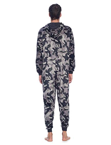 Ashford & Brooks Men's Adult Mink Fleece Hooded One-Piece Union Suit Pajamas - Black/Camouflage - X-Large3