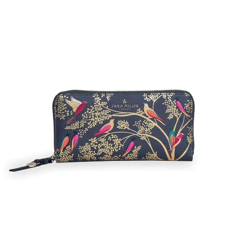 Sara Miller London Zip Around Wallet, Women's Purse Clutch, Coin Pocket and Card Holder, Faux Leather, Large, Smoky Blue Birds