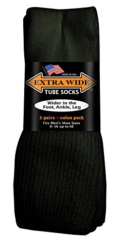 Extra-Wide Tube Socks Black Fit Shoes 9-15 Up to 6E 3-Pair Pack Diabetic for Shoe Made in USA