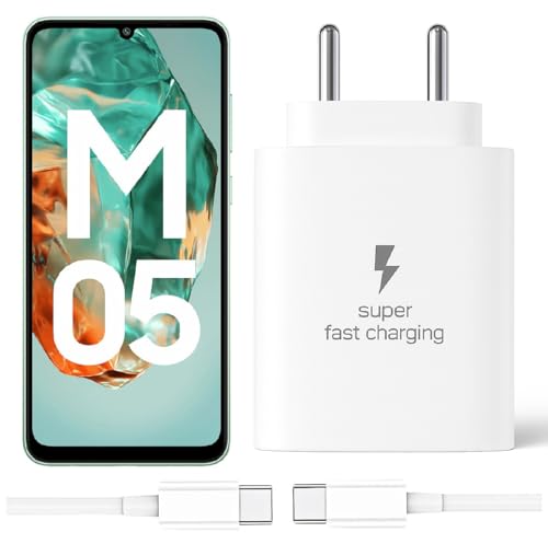 Image of 25W Type-C Charger with Cable Compatible with Samsung-Galaxy M05 5g | Super Fast Charger Adapter for S23 /S24 /S25 /S21Fe /A14 /M17 /M06 /M07 /M05 /F05 /F15 /F06 /M36 /A55 / F17 /A16 /M16 /A56 /A36 /A35 /A34 /A26, White