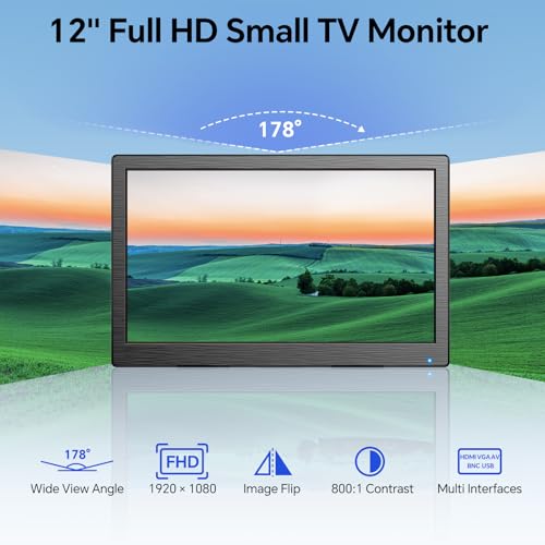 Eyoyo CCTV Monitor 12 Inch Small Computer Monitor 1920x1080P Mini LED Monitor Display with HDMI VGA AV BNC USB Ports IPS Screen Security Monitor Built in Speaker for Home Office - Image 3