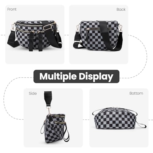 Image of hibear Checkered Crossbody Bag Spacious Bum Bags for Women Nylon Crossbody Fanny Packs Checkered Purse Belt Wallet (W-grey)