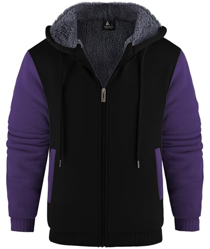 Image of V VALANCH Men Hoodies Zip Up Sherpa Lined Sweatshirts Heavyweight Thick Warm Fleece Winter Jacket