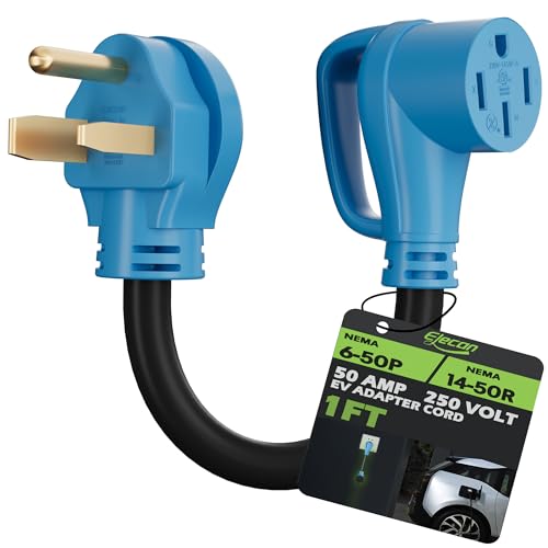 Elecan NEMA 6-50P to 14-50R EV Charger Adapter Cord 50 Amp 3 Prong Welder Outlet Male Plug to 4 Prong Female EV Converter 125V/250V 6 AWG Heavy Duty Waterproof Level 2 Charging Tesla-ETL-Blue-1 Ft