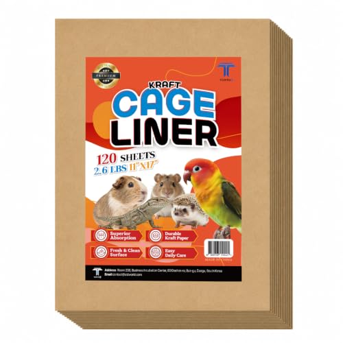 Image of T TORTO9 Kraft Bird Cage Liners 11 x 17 Inch, 120 Sheets, Absorbent Paper Tray Liners for Large Bird Cages, Pre-Cut Disposable Cage Bottom Liners
