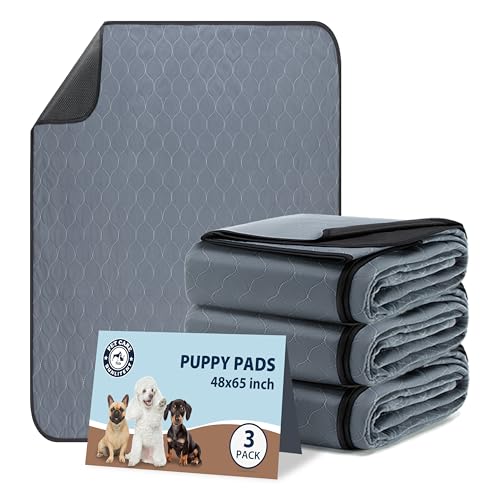 Bunlitent Reusable Puppy Pads 48" x 65", 3 Pack, Grey, Whelping pad