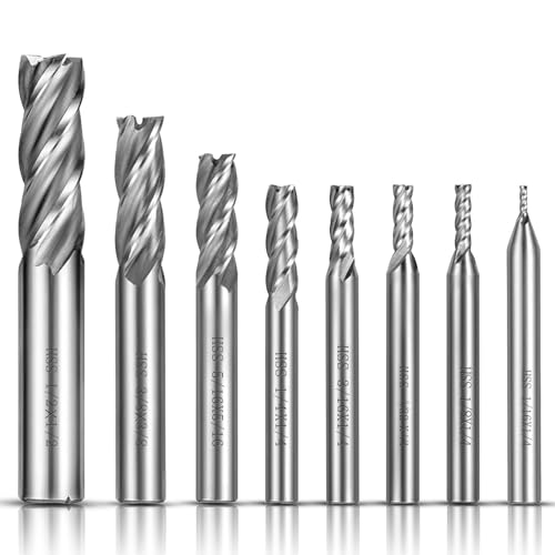 Image of ASNOMY 8pcs 4-Flute Straight End Mill Set,1/8"-1/2" Inch CNC Milling Cutter Drill Bits Router Bits Cutter Tool Set for Wood Aluminum Cast Iron Copper Plastic