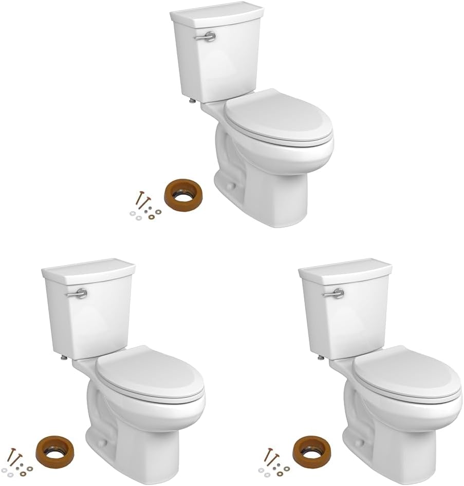 American Standard 606AA001.020 H2Optimum Two-Piece Toilet with Toilet Seat and Wax Ring, Elongated Front, Chair Height, White, 1.1 gpf (Pack of 3)