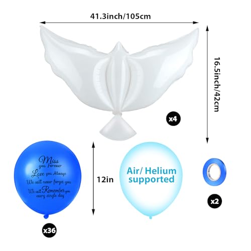 Image of Skylety 36 Pcs Memorial Balloons to Release with Dove Balloon,Royal Blue | Helium, Remembrance for Heavenly Birthday, Memorial Services, Release in Sky Ceremony, Forever in Hearts Messages