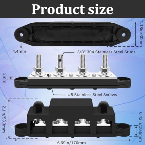 Marine Grade 12V Bus Bar with Cover and Terminals - Automotive & Boat Wiring Pair