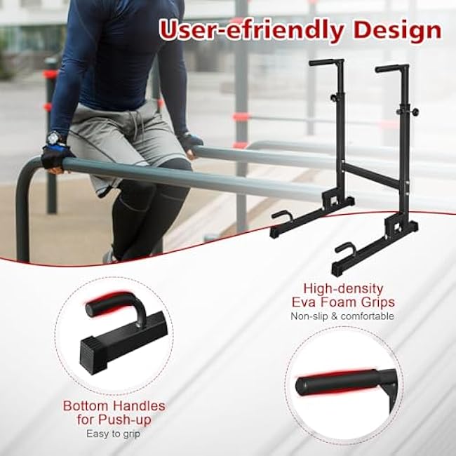 Dip Stand parallel bars, 550 lb capacity heavy-duty dip bar push-ups with foam handles for home or gym fitness exercises