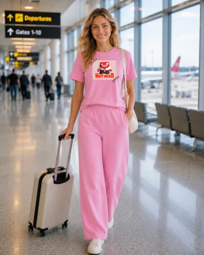 Image of ELVIA Women's Pure Cotton Top and Pyjama Co-Ord Set | Hot Head Graphic Printed Night Suit | Regular Fit Half Sleeve Round Neck T-Shirt with Pajama Loungewear Sleepwear Set for Women