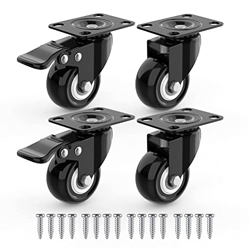 4 Stück Möbelrollen Klein, Lenkrollen, Rollen für Möbel, Flache, leise Rollen Schwerlastrollen, Transportrollen, Möbelraddurchmesser: 40 mm, 2 mit Bremsen + 2 ohne Bremsen, schwarz Cover