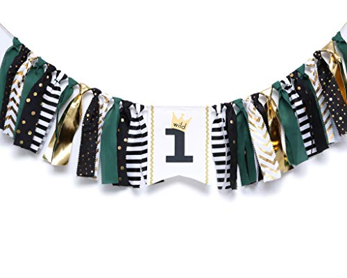 Wild One 1st Birthday Banner - Premium Highchair Backdrop for Baby Boy's First Birthday Party Decorations, Jungle Theme Photo Booth Props, Reusable Wall Decor