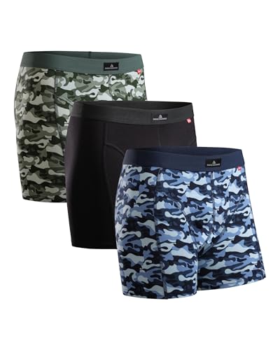 Herren Boxershorts, 3er Pack Classic Unterhosen aus weicher Baumwolle, Retroshorts, Cotton Essential, Schwarz, Grau, Blau (Mehrfarbig (1x Camouflage Blau, 1x Schwarz, 1x Camouflage Grün), x_l)