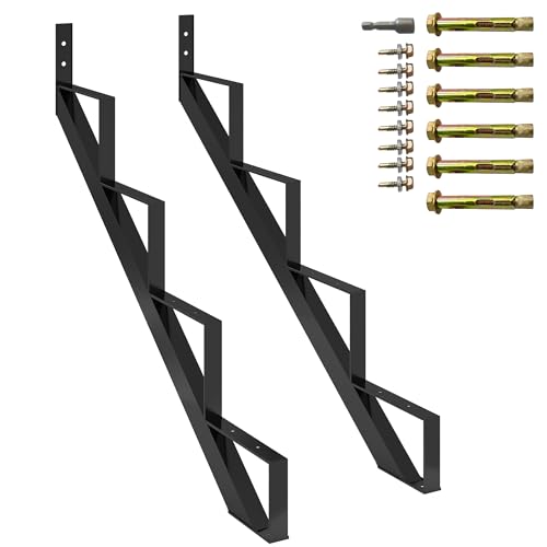 Garvee 2 Pack 4 Step Steel Stair Step Riser, Metal Stair Stringer with Reinforcing Support Legs, Heavy Duty Steel Stair Stringer for Indoor/Outdoor Steps