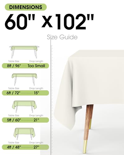 Image of Pureegg Rectangle Table Cloth 60 inch x 102 inch - Durable Polyester Tablecloth Offers Reusable & Washable Protection, Ideal for Outdoor Party, Picnic, Wedding, Banquet and Birthday, 2 Pack, Ivory