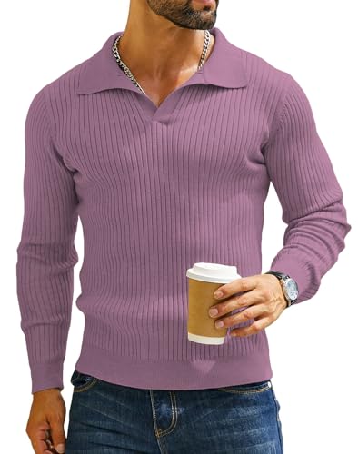 Image of DENIMHOLIC Men's Cotton Full Sleeve Collar Polo Sweater for Men, Rib Knitted Sweaters for Men Winter Sweater for Man