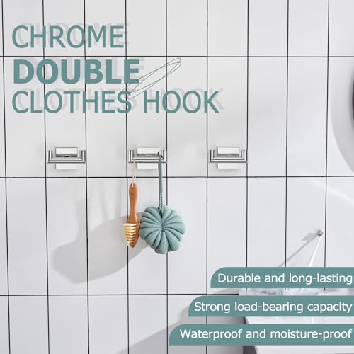Image of KOKOSIRI Robe Hook Bathroom Double Towel Coat Hooks for Bath Kitchen Wall Mounted, 3 Pack Chrome Stainless Steel B1015CH-P3