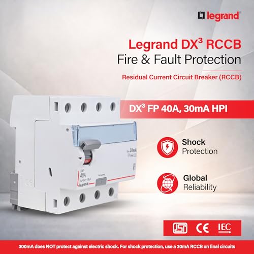 Image of Legrand DX 40A 2-Pole RCCB 30mA | Residual Current Circuit Breaker for Shock & Fire Protection | ISI Marked IS 12640-1, BiConnect Terminals | Leakage Protection for Hospital, IT Offices, Cold storage