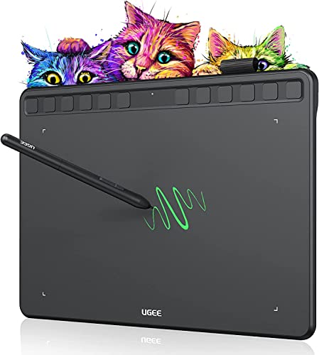 UGEE S1060 Tablette Graphique, Tablette de Dessin Numérique 10 x 6,27 Pouces avec 12 Touches, Tablette de Dessin avec Stylet Passif 8192, Tablette Graphique sur Android Windows Mac Chrome Linux