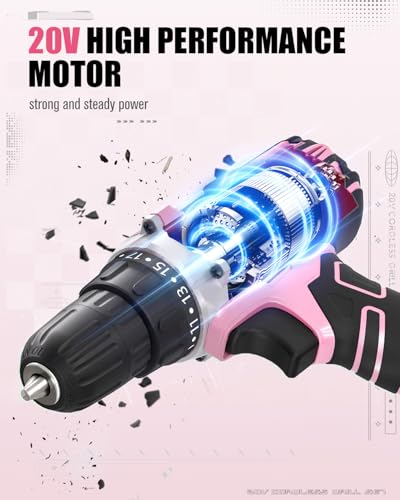 Image of AVID POWER 20V MAX Power Drill Kit, Cordless Drill Set with Battery and Charger, 2 Variable Speed, 3 /8-Inch Keyless Chuck, 19 Position and 22pcs Bits - Pink