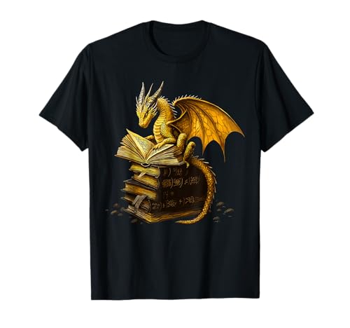 Drago Giallo Lettura Libro Fantasy Reader Bookworm Libri Maglietta