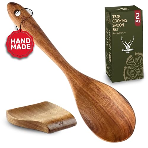 Premium Teak Wooden Spoon for Cooking 12” Long Handle - Cooking Utensils Set for Women & Chefs