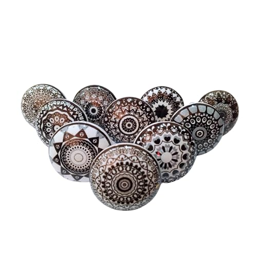 Image of Vintage Ceramic Knobs For Kids and Kitchen Cupboards, Drawers, Wardrobes, PC Cabinets, Almirahs, Dressers, Decorative Pull Handles For Dressing Table and Home Decor, Set of 10, 40mm- Regalia