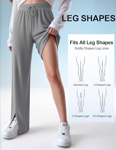 Image of Venzina Track Pants for Women Joggers Pants for Women Cool Touch High Waisted Wide Leg Summer Palazzo Pants with Side Slit Slimming Breathable for Yoga Workout Travel
