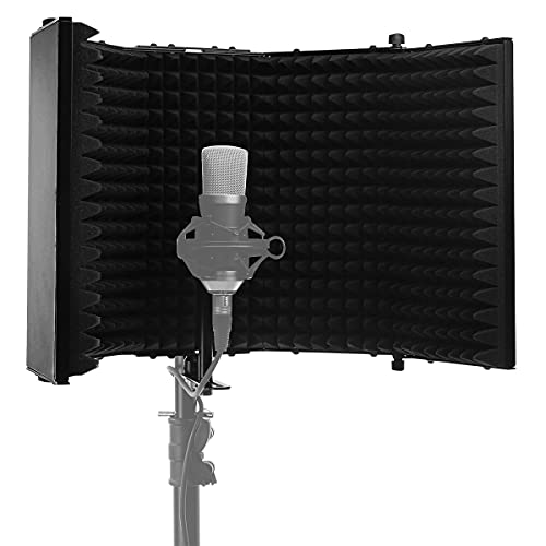 Bouclier d'isolation de microphone noir Plugger Reflexound Écran anti-vent micro Filtre vocal 5 panneaux pliables en mousse acoustique. Compatible pied de micro. S'adapte à tous les micros Cover