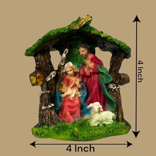 Image of KariGhar Crib House Set Nativity Set Holy Family Statue with Sheep Catholic Idol Perfect for Altar, Housewarming, Gifting and Decoration,