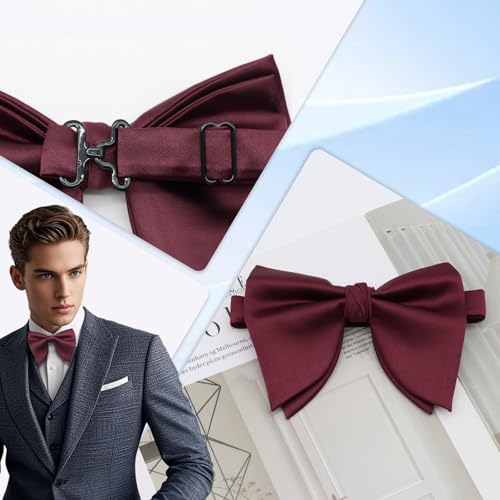 Image of Luckyvestir Oversized Bow Ties for Men, Pre Tied Clip on Men's Black Bowtie for Wedding Tuxedo Banquets Formal Wear