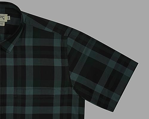 Image of GHPC 100% Cotton Checkered Half Sleeves Regular Fit Formal Shirt for Men