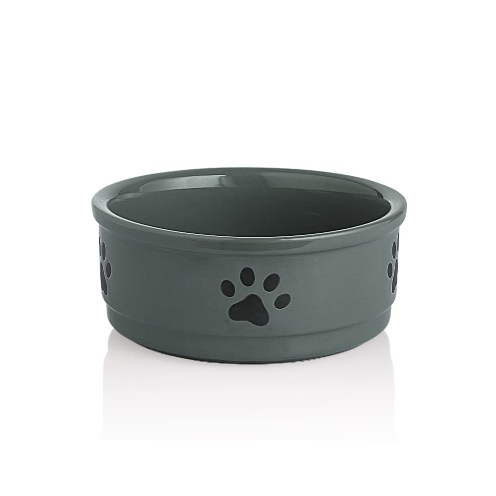 Sweejar - Cuencos de cerámica para Perros con patrón de Patas, Plato de Comida para Perros medianos, Cuenco de Porcelana para Agua de 35 onzas líquidas (Gris)
