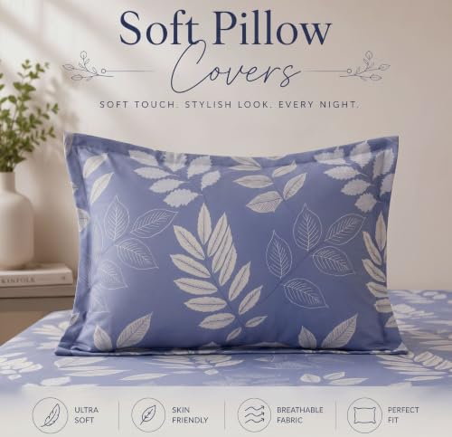 Image of BSB HOME 210 TC Cotton Feel Single Bedsheet with 1 Pillow Cover, Soft & Breathable Floral Printed Bed Sheet, Fade Resistant, Bedding for Home & Bedroom, 60 x 90 Inches (152 x 229 cm) (Serene Blue)