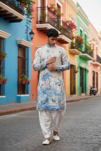 Image of Trustous Men's Printed Kurta Dhoti Set Traditional Ethnic Wear for Festivals & Weddings | Men's Stylish Printed Kurta with Dhoti Set | Traditional Indian Ethnic Wear for Men